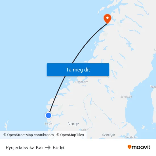 Rysjedalsvika Kai to Bodø map