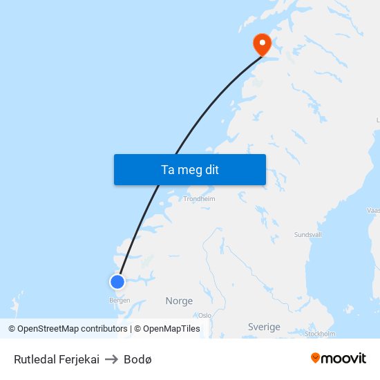 Rutledal Ferjekai to Bodø map