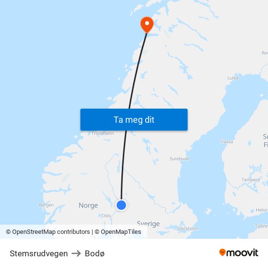 Stemsrudvegen to Bodø map