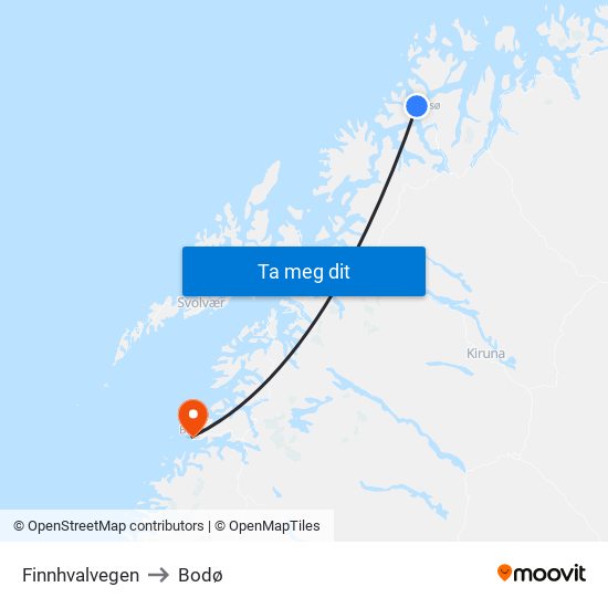 Finnhvalvegen to Bodø map