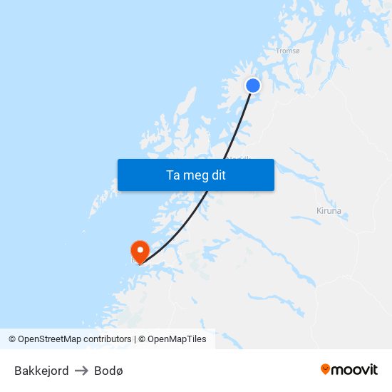 Bakkejord to Bodø map