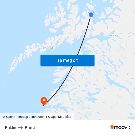 Baklia to Bodø map