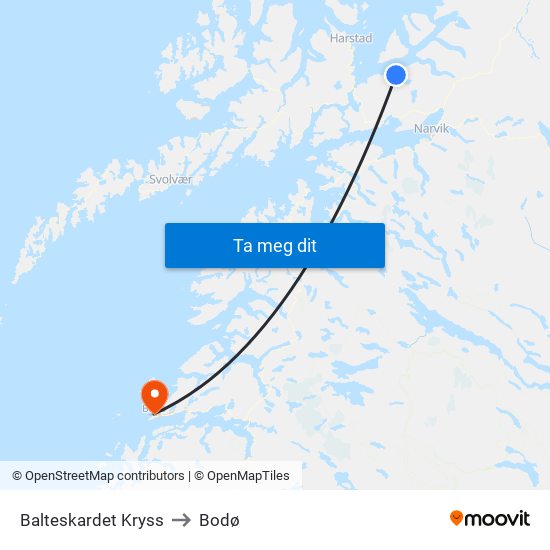 Balteskardet Kryss to Bodø map