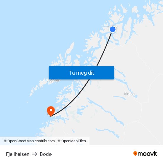 Fjellheisen to Bodø map