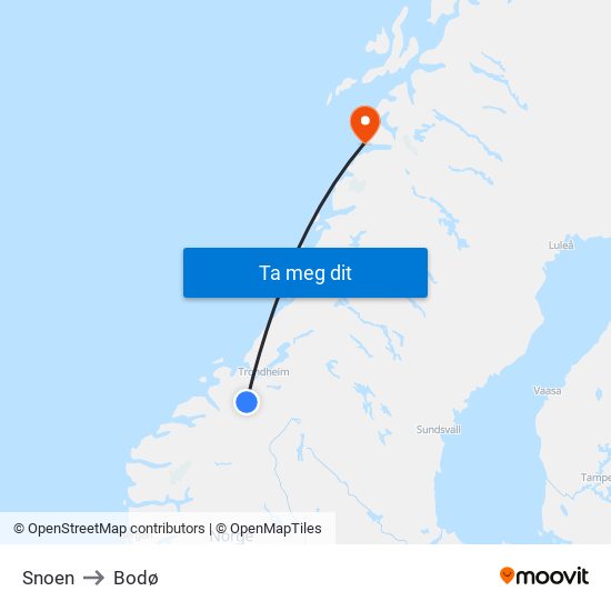 Snoen to Bodø map