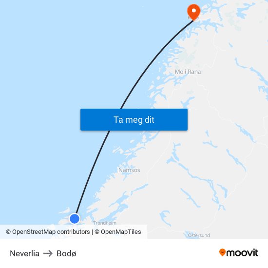 Neverlia to Bodø map