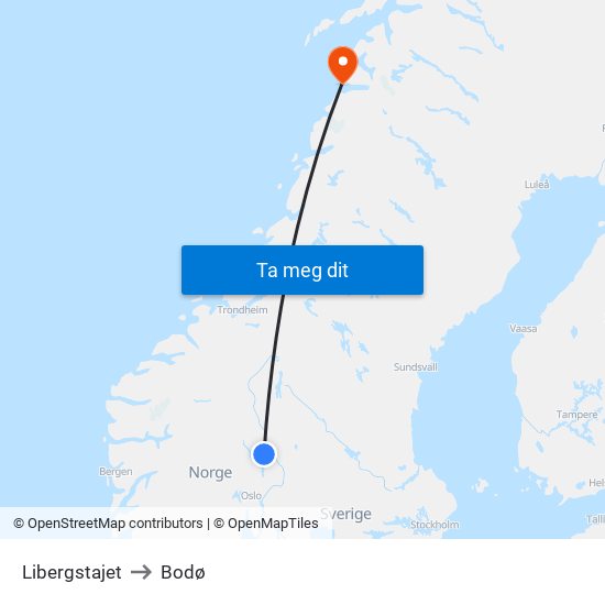 Libergstajet to Bodø map