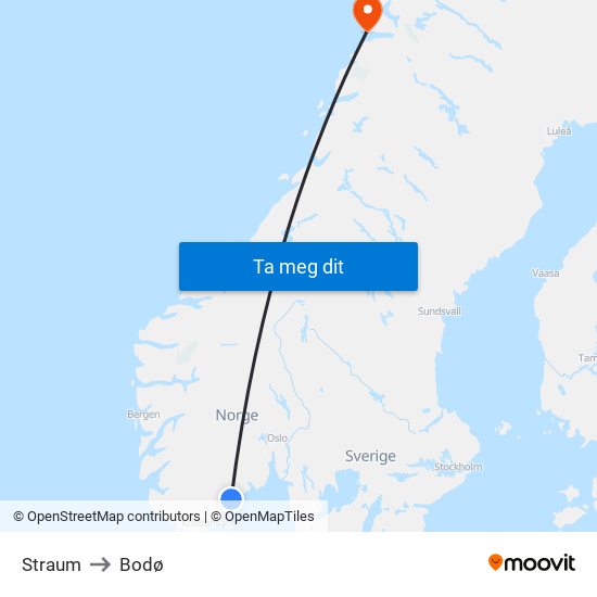Straum to Bodø map
