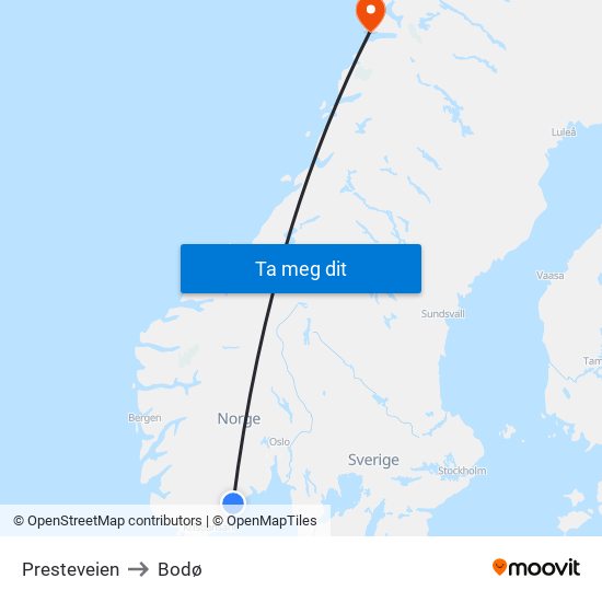 Presteveien to Bodø map