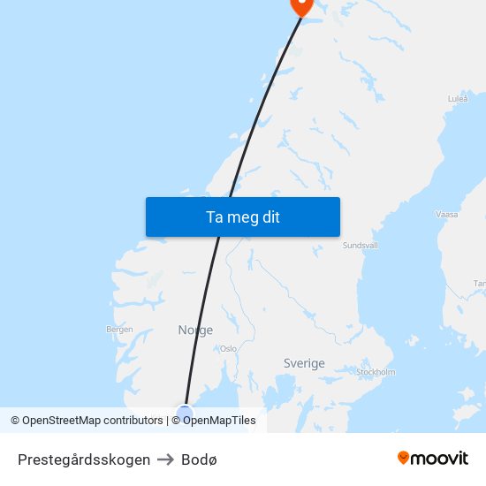 Prestegårdsskogen to Bodø map