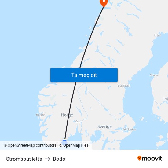 Strømsbusletta to Bodø map