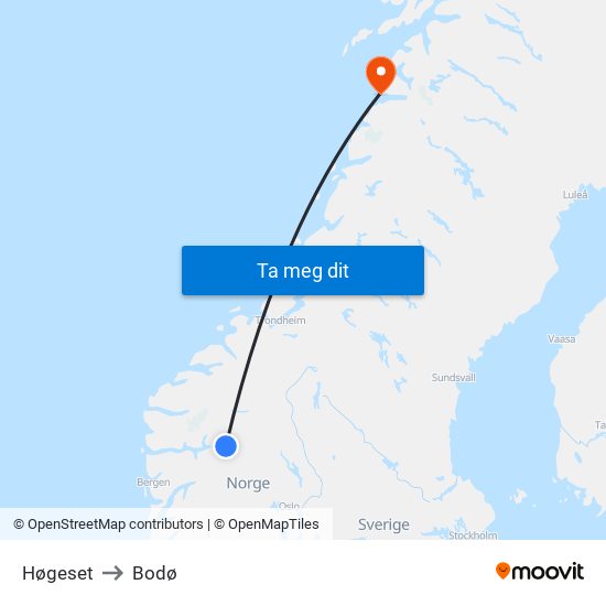 Høgeset to Bodø map