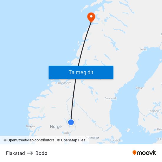 Flakstad to Bodø map