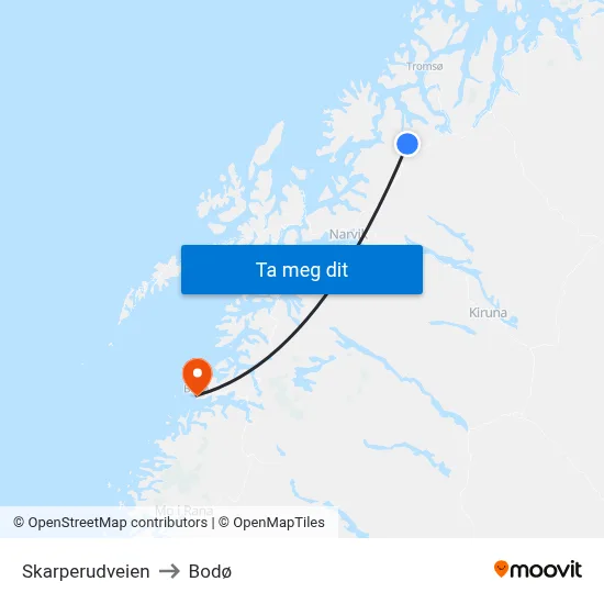 Skarperudveien to Bodø map