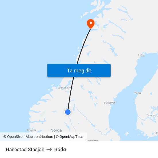 Hanestad Stasjon to Bodø map
