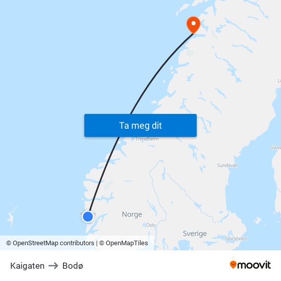 Kaigaten to Bodø map