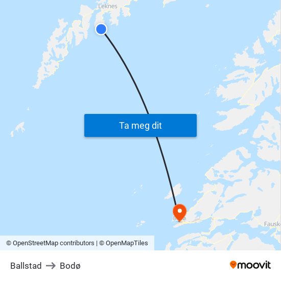 Ballstad to Bodø map