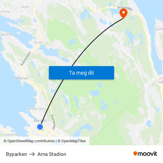 Byparken to Arna Stadion map