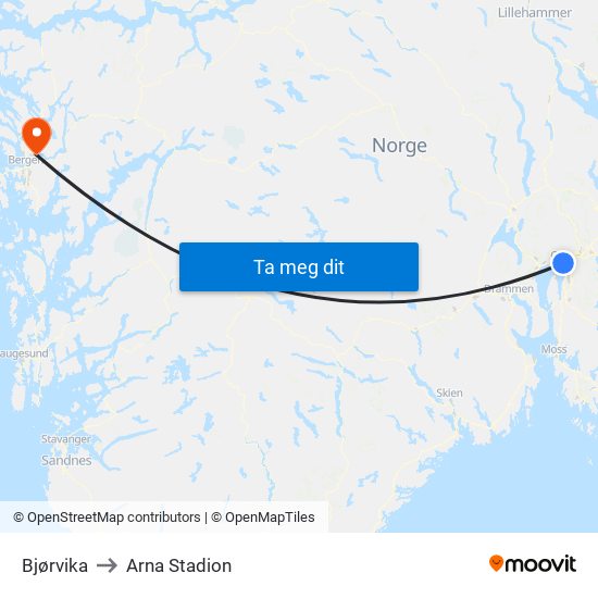 Bjørvika to Arna Stadion map