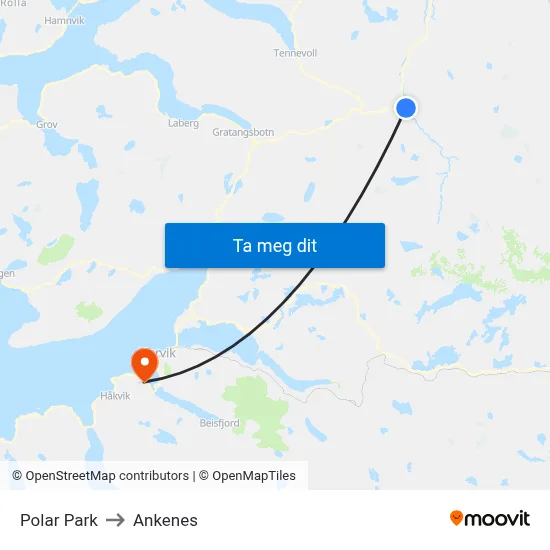 Polar Park to Ankenes map