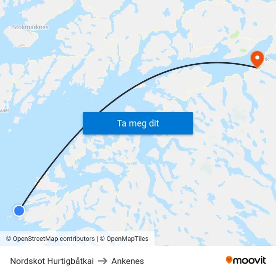 Nordskot Hurtigbåtkai to Ankenes map