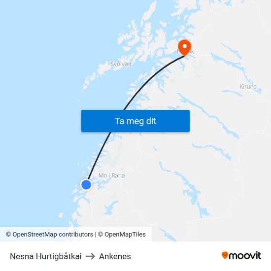 Nesna Hurtigbåtkai to Ankenes map