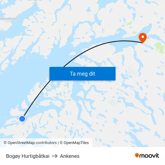 Bogøy Hurtigbåtkai to Ankenes map