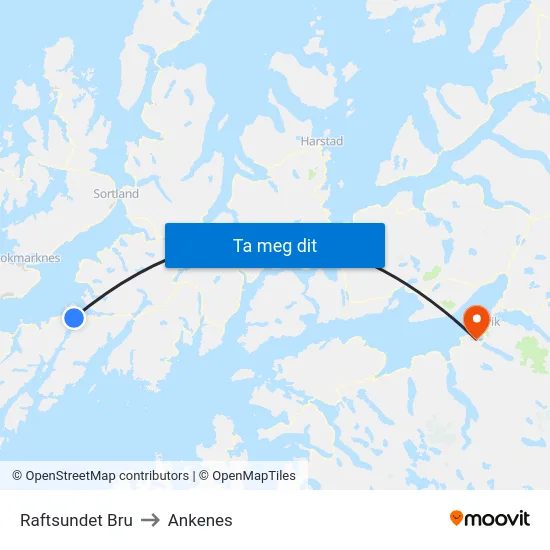 Raftsundet Bru to Ankenes map