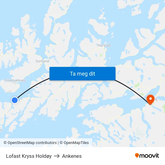Lofast Kryss Holdøy to Ankenes map