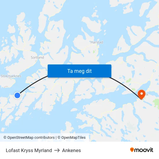 Lofast Kryss Myrland to Ankenes map