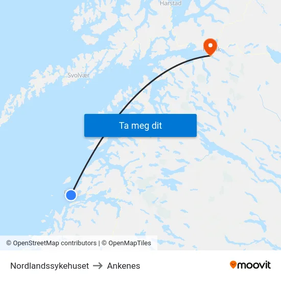 Nordlandssykehuset to Ankenes map