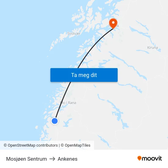 Mosjøen Sentrum to Ankenes map