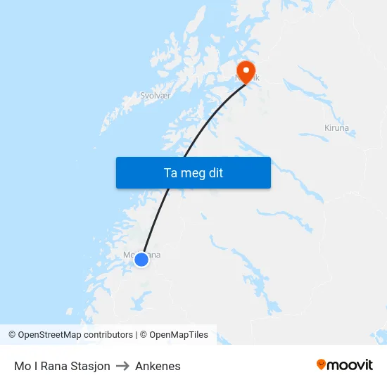 Mo I Rana Stasjon to Ankenes map