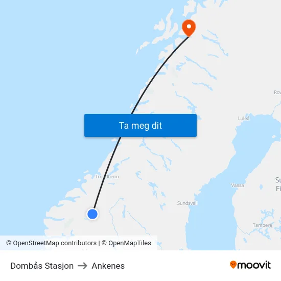 Dombås Stasjon to Ankenes map