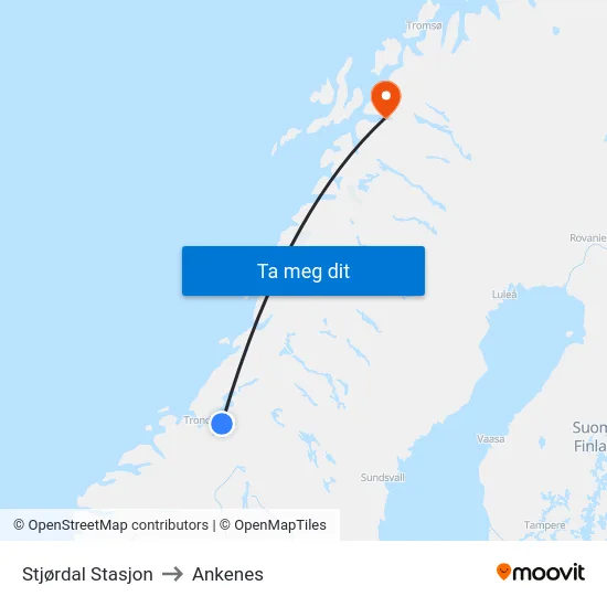 Stjørdal Stasjon to Ankenes map