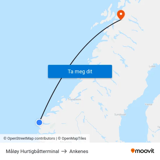 Måløy Hurtigbåtterminal to Ankenes map