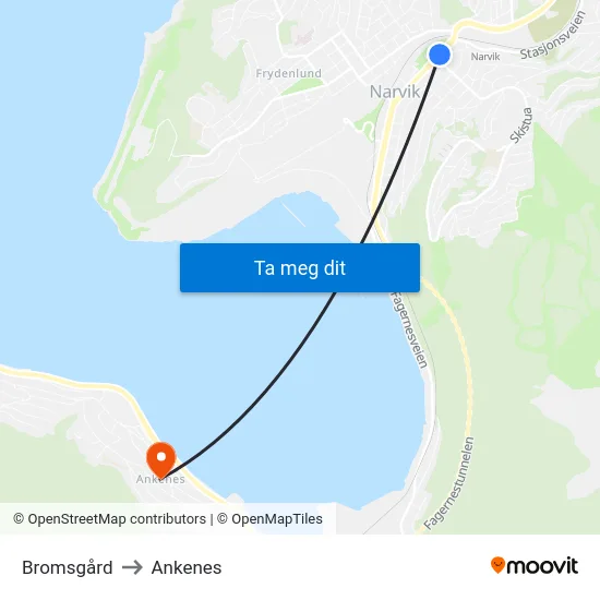 Bromsgård to Ankenes map