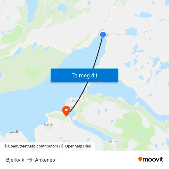 Bjerkvik to Ankenes map