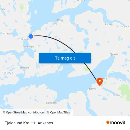 Tjeldsund Kro to Ankenes map