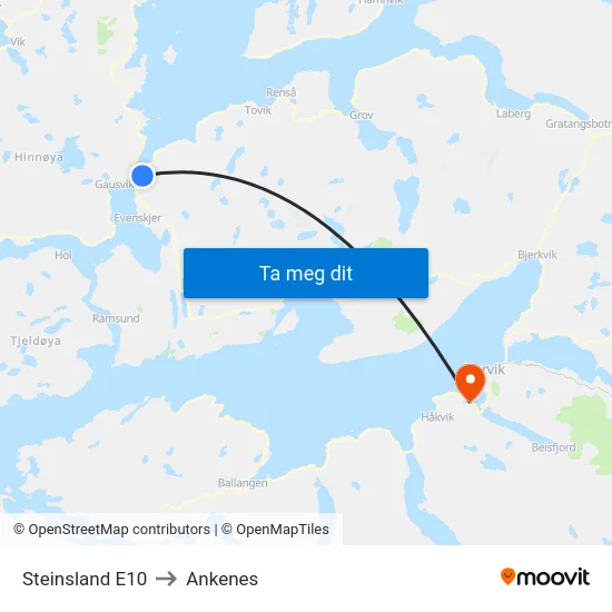 Steinsland E10 to Ankenes map