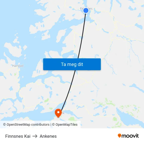 Finnsnes Kai to Ankenes map