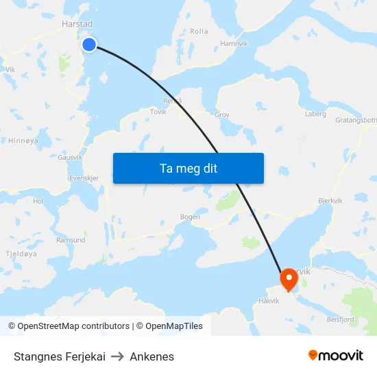 Stangnes Ferjekai to Ankenes map