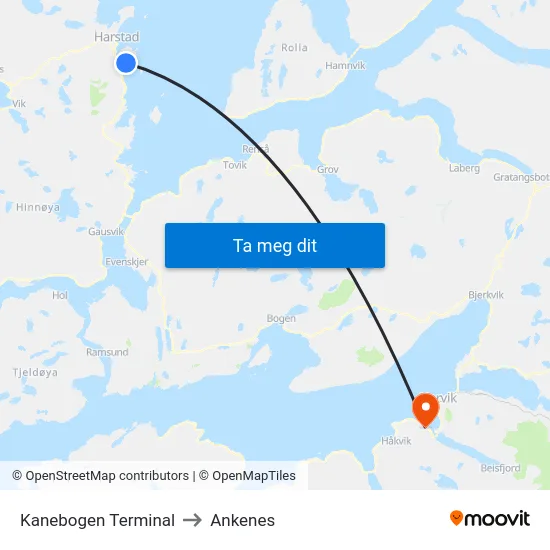 Kanebogen Terminal to Ankenes map
