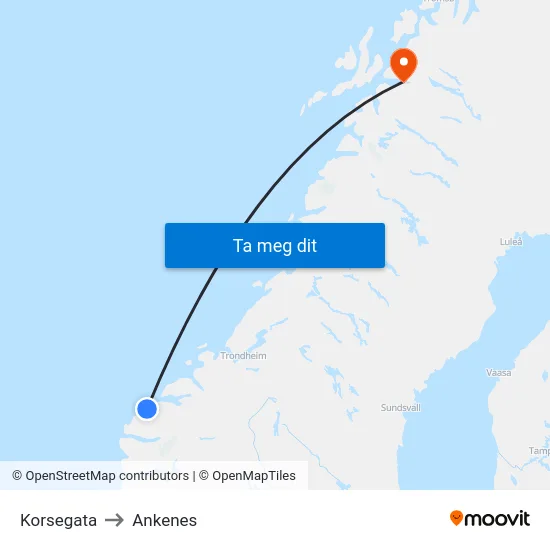 Korsegata to Ankenes map