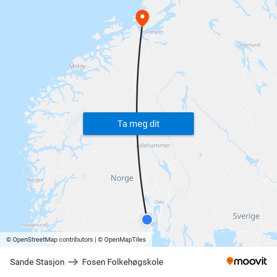 Sande Stasjon to Fosen Folkehøgskole map