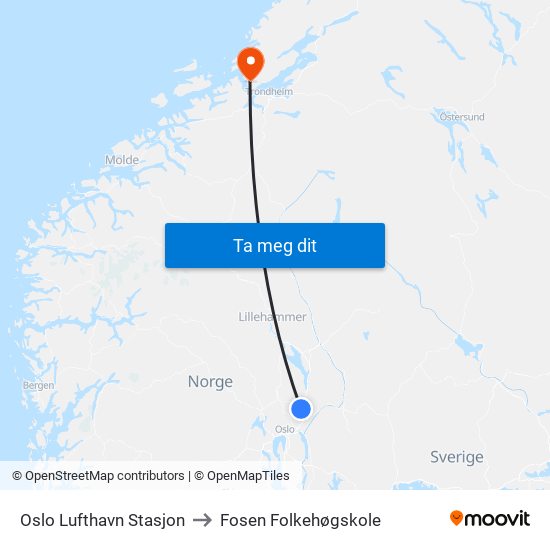 Oslo Lufthavn Stasjon to Fosen Folkehøgskole map