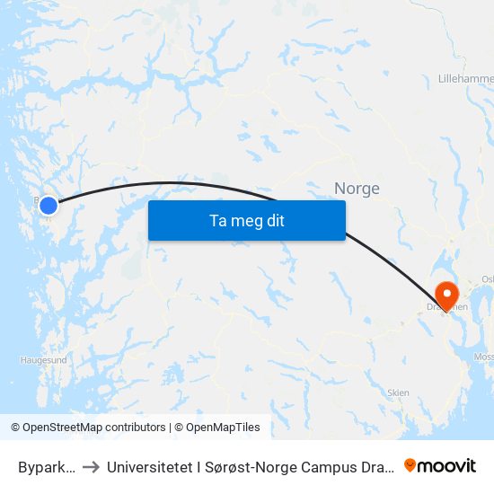 Byparken to Universitetet I Sørøst-Norge Campus Drammen map