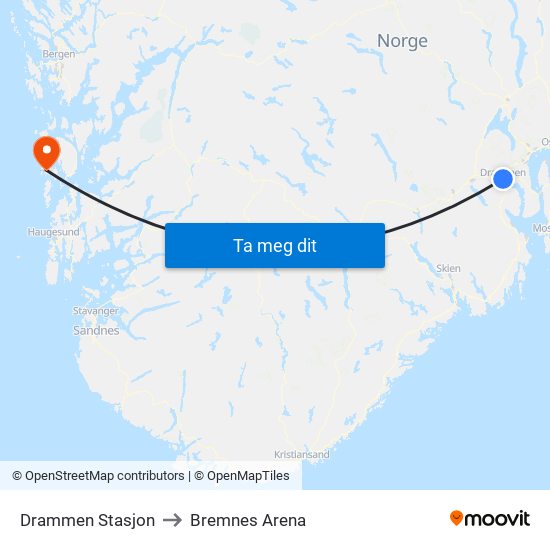 Drammen Stasjon to Bremnes Arena map