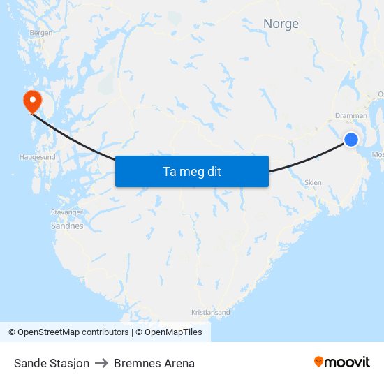 Sande Stasjon to Bremnes Arena map