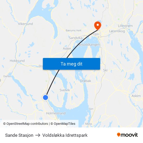 Sande Stasjon to Voldsløkka Idrettspark map